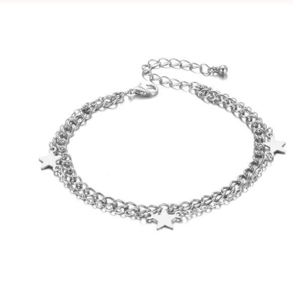 Layered Star Charm Silver Anklet Ankle Bracelet - Picture 3 of 5